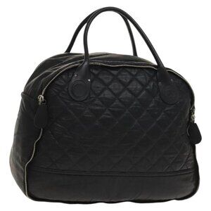 CHANEL Boston Bag Coated Canvas Black Silver CC